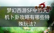 梦幻西游SF中的天机卜卦攻略有哪些特殊玩法？